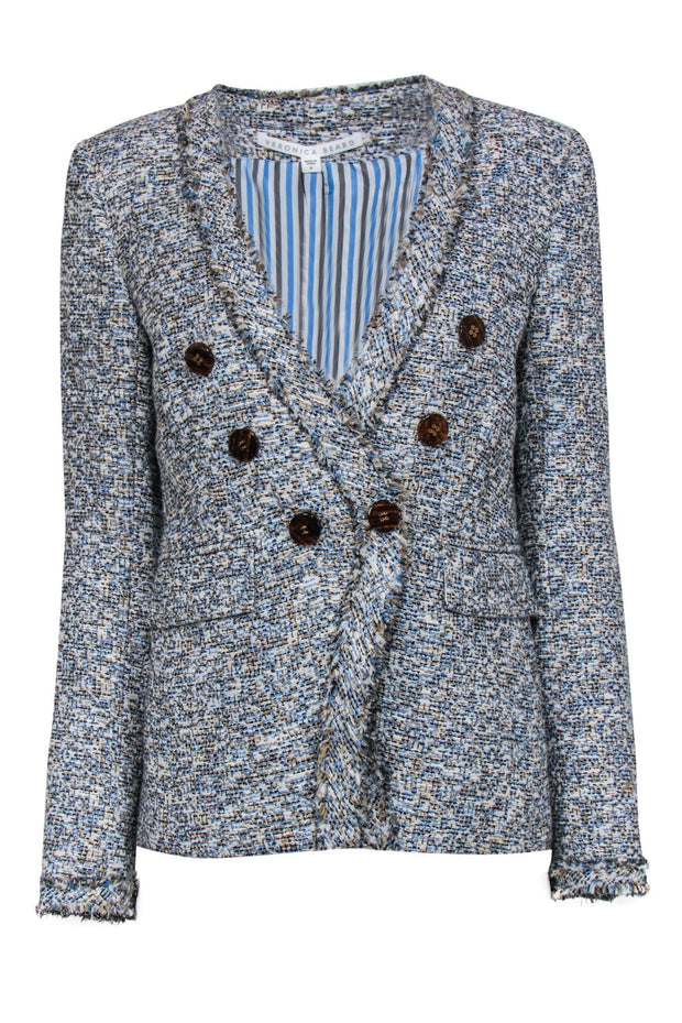 Current Boutique-Veronica Beard - Blue & Cream "Cedric" Marbled Tweed Blazer Sz 8