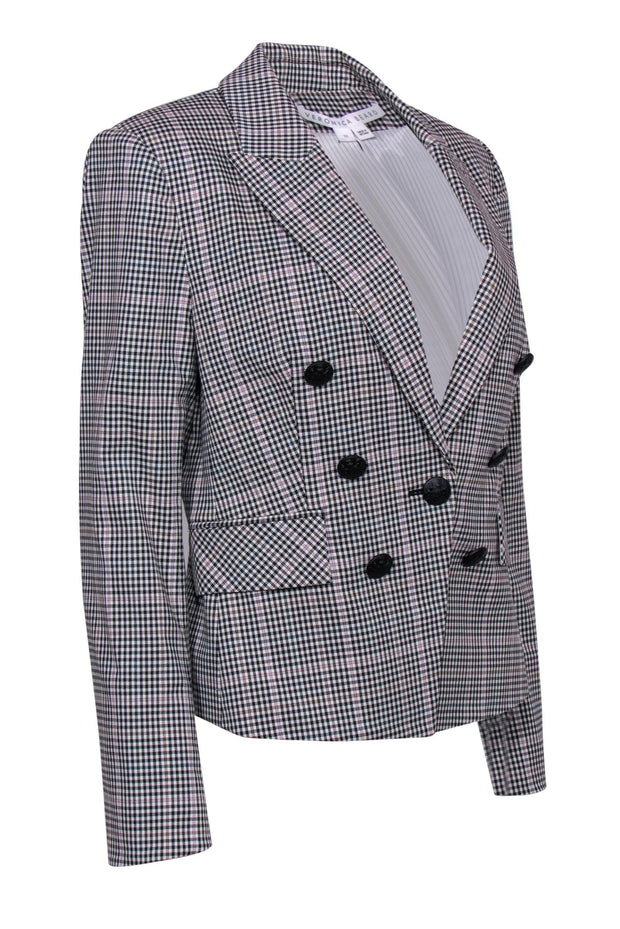 Current Boutique-Veronica Beard - Cream, Black & Light Pink Plaid "Diego Dickey" Blazer Sz 10