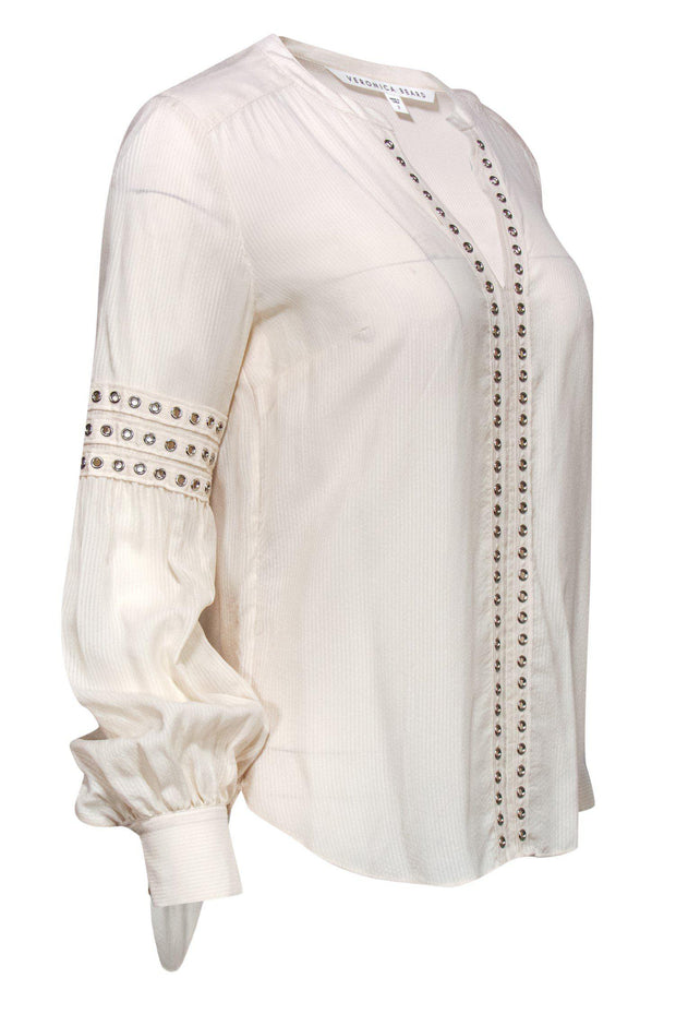 Current Boutique-Veronica Beard - Cream Blouse w/ Grommet Detail Sz 2