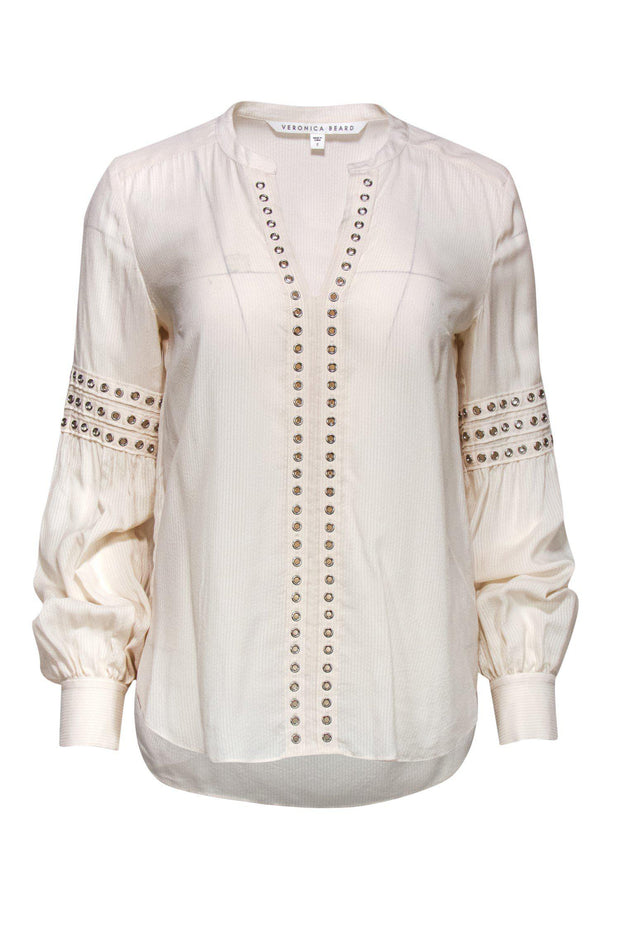 Current Boutique-Veronica Beard - Cream Blouse w/ Grommet Detail Sz 2