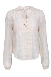 Current Boutique-Veronica Beard - Cream Cotton Blouse w/ Bohemian Collar & Pleats Sz 4