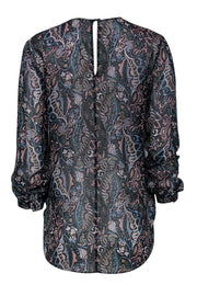 Current Boutique-Veronica Beard - Dark Green, Blue, & Pink Paisley Print High-Low Silk Blouse Sz 6