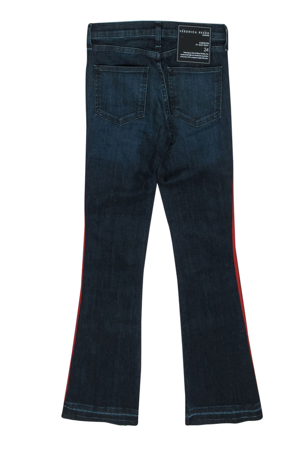 Current Boutique-Veronica Beard - Dark Wash "Carolyn" Flared Crop Jeans w/ Ribbon Stripe Sz 24