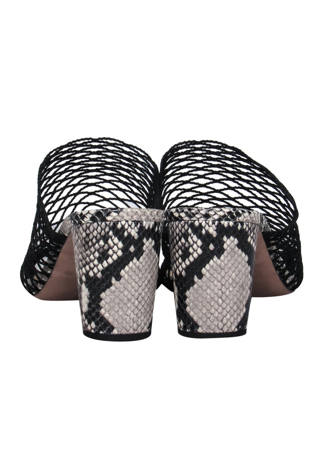 Current Boutique-Veronica Beard - Grey & Black Snakeskin Print & Fishnet Heeled Mules Sz 8.5