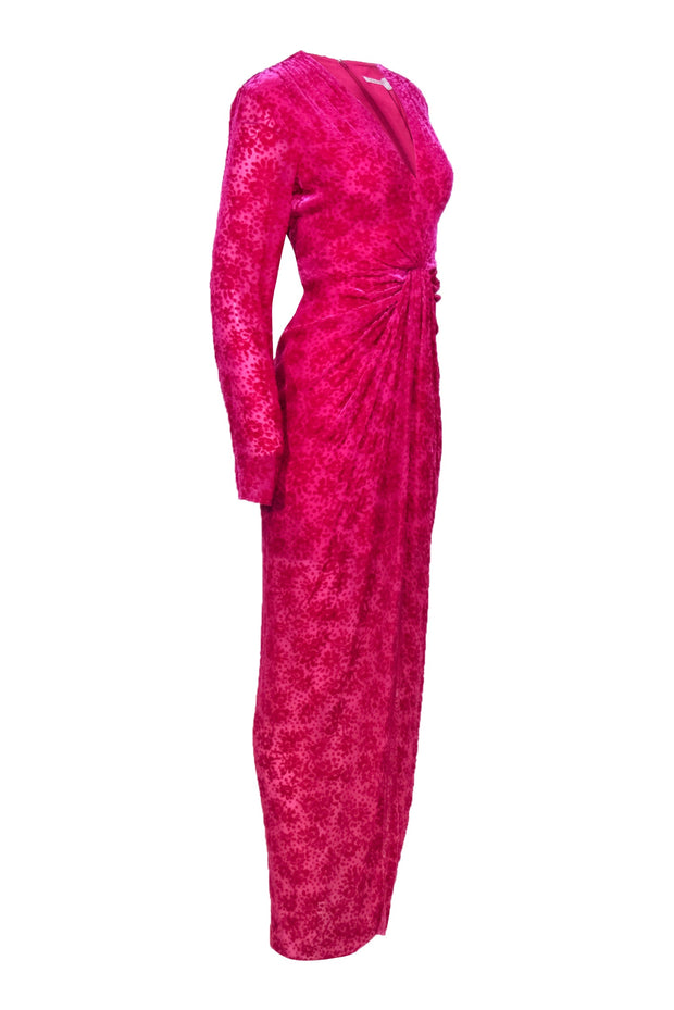 Current Boutique-Veronica Beard - Hot Pink Floral Velvet Knotted Waist Gown Sz 8