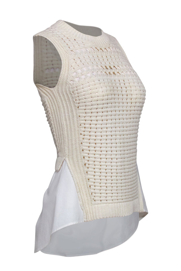 Current Boutique-Veronica Beard - Ivory Cropped Crochet Trim Sweater Vest Sz XS