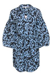 Current Boutique-Veronica Beard - Light Blue & Black Brushstroke Print Belted Shirtdress Sz 2