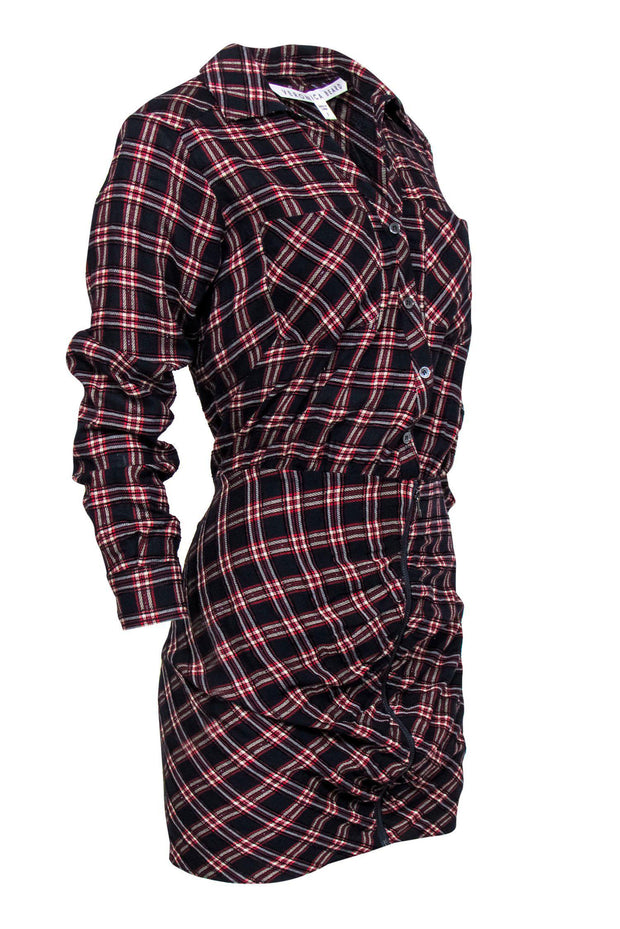 Current Boutique-Veronica Beard - Navy & Red Plaid "Karen" Shirt Dress w/ Metallic Threading Sz 2