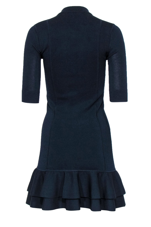 Current Boutique-Veronica Beard - Navy Ribbed Quarter Sleeve Sheath Dress w/ Peplum Hem Sz 0