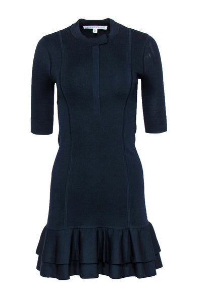 Current Boutique-Veronica Beard - Navy Ribbed Quarter Sleeve Sheath Dress w/ Peplum Hem Sz 0