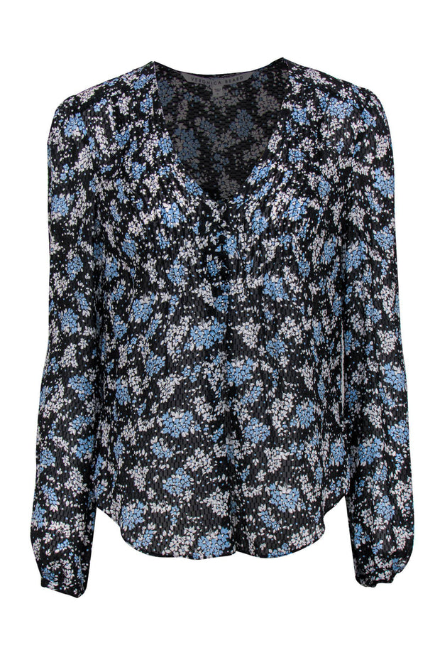 Current Boutique-Veronica Beard - Navy Sheer Blouse w/ Delicate Floral Print Sz 6