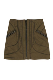 Current Boutique-Veronica Beard - Olive Green Utility Zip-Up Miniskirt Sz 2