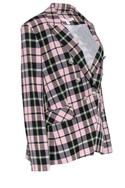 Current Boutique-Veronica Beard - Pink, Green & Black Plaid Double Breasted Blazer Sz 16