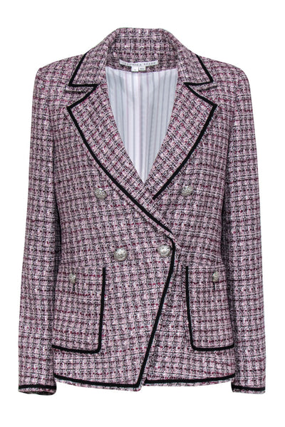 Current Boutique-Veronica Beard - Pink Tweed Double Breasted Blazer Sz 12