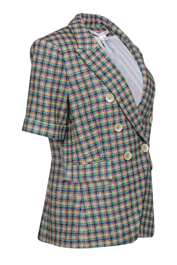 Current Boutique-Veronica Beard - Rainbow Glittery Checker Tweed Short Sleeve Blazer Sz 10