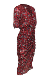 Current Boutique-Veronica Beard - Red Floral "Mariposa" Silk Ruched Midi Dress Sz 8