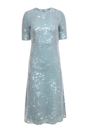 Current Boutique-Veronica Beard - Seafoam Green Short Sleeve Sequined Maxi Dress Sz 00