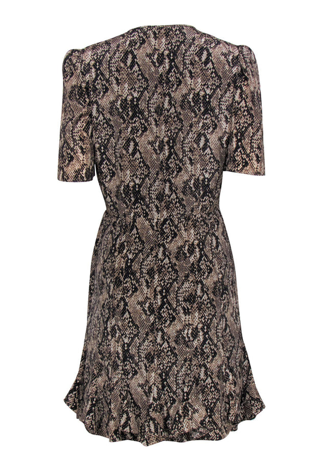 Current Boutique-Veronica Beard - Tan & Black Snakeskin Print Ruched Silk Fit & Flare Dress Sz 6