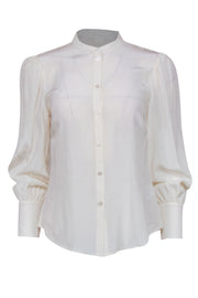 Current Boutique-Veronica Beard - White Puff Sleeve Button-Up Silk Blouse Sz 4