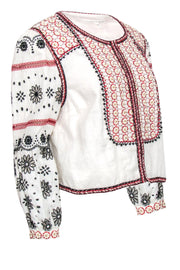 Current Boutique-Veronica Beard - White, Red & Black Linen Floral Beaded & Embroidered Jacket Sz XL