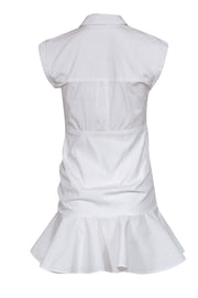 Current Boutique-Veronica Beard - White Ruched Button-Up Shirt-Style Sheath Dress w/ Flounce Hem Sz 0