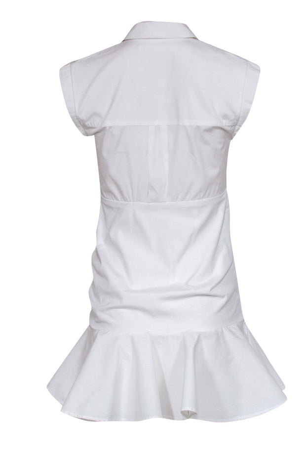 Current Boutique-Veronica Beard - White Ruched Button-Up Shirt-Style Sheath Dress w/ Flounce Hem Sz 0