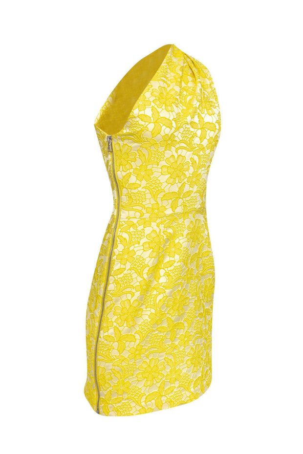 Current Boutique-Veronica Beard - Yellow Embroidered One Shoulder Dress Sz 4