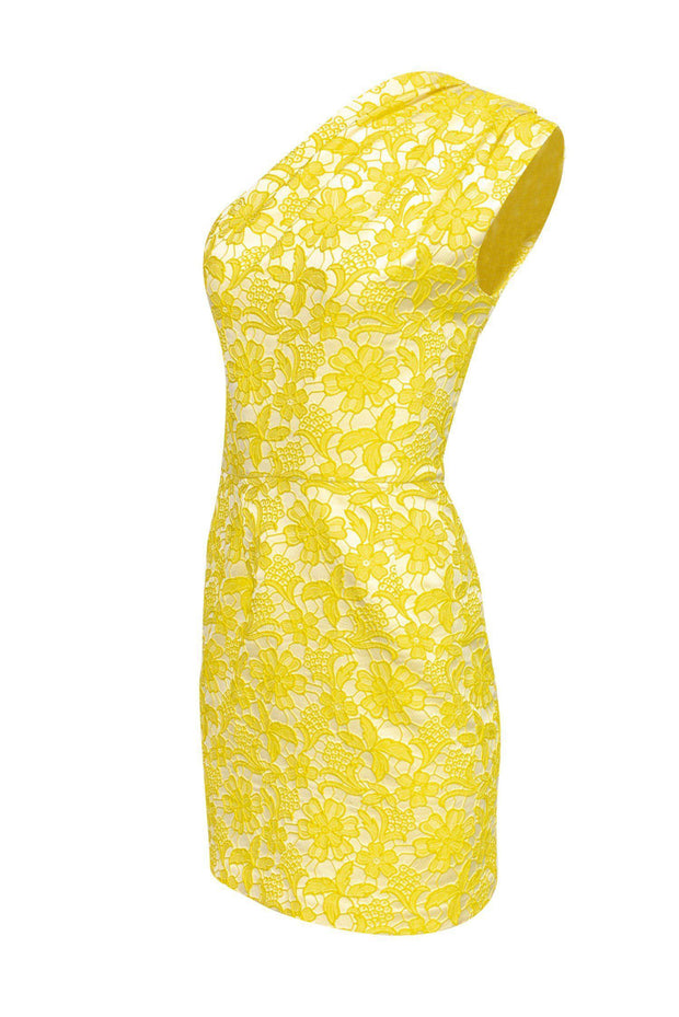 Current Boutique-Veronica Beard - Yellow Embroidered One Shoulder Dress Sz 4