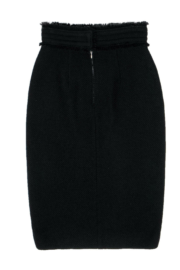 Current Boutique-Veronique Leroy - Black Tweed Pencil Skirt w/ Frayed Edges Sz 4