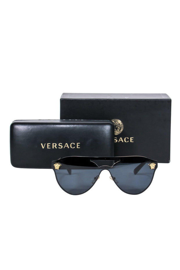 Current Boutique-Versace - Black Shield-Style Aviator Sunglasses