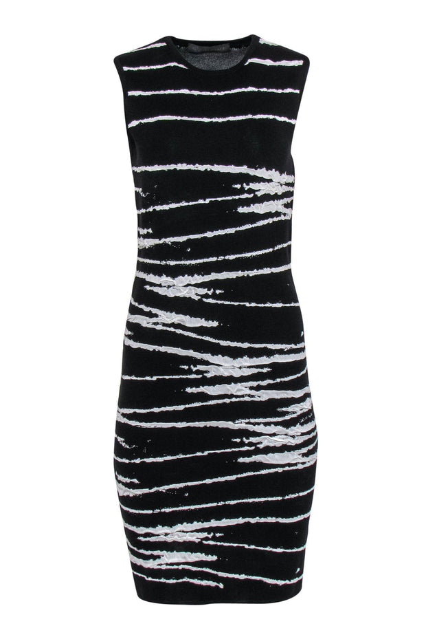 Current Boutique-Versace - Black & White Striped Wool Blend Knit Sheath Dress Sz 6