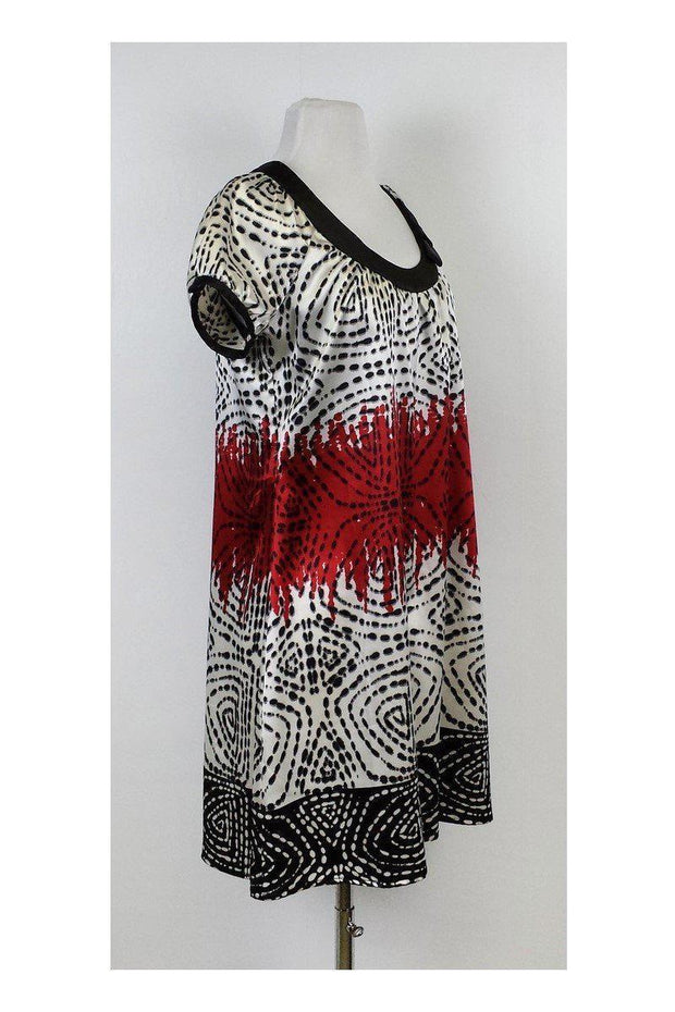 Current Boutique-Vertigo - Black White & Red Print Short Sleeve Dress Sz 4