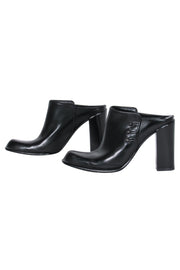 Current Boutique-Via Spiga - Black Leather Block Heel Mule Pumps Sz 8.5