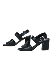 Current Boutique-Via Spiga - Black Reptile Embossed Leather Block Heeled Sandals Sz 9