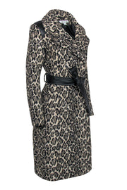 Current Boutique-Via Spiga - Leopard Print Double Breasted Longline Coat w/ Faux Leather Trim Sz S