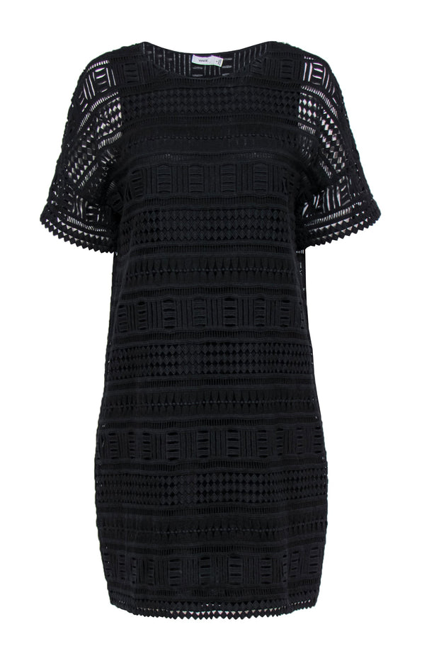 Current Boutique-Vince - Black Embroidered Short Sleeve Cotton Shift Dress Sz 8