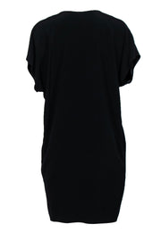 Current Boutique-Vince - Black Pleated Neckline Short Sleeve Shift Dress Sz M