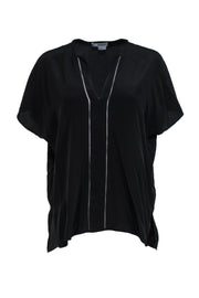 Current Boutique-Vince - Black Short Sleeve Silk Top w/ Stitching Sz S