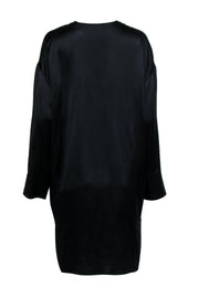 Current Boutique-Vince - Black Silk Satin Long Sleeve Shift Dress Sz M