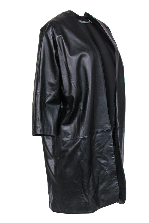 Current Boutique-Vince - Black Smooth Leather Kimono-Style Longline Jacket Sz S