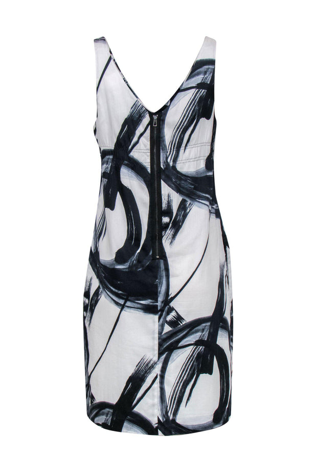 Current Boutique-Vince - Black & White Brushstroke V-Neck Dress Sz 10