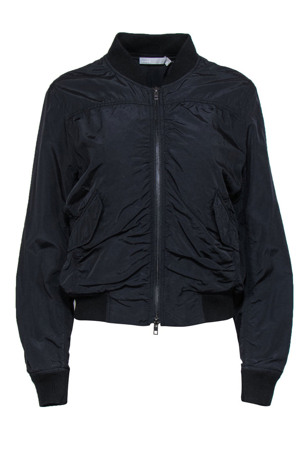 Current Boutique-Vince - Black Zip-Up Bomber Jacket Sz L