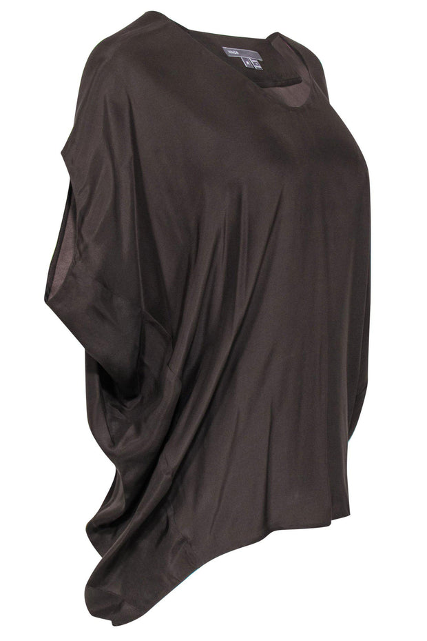 Current Boutique-Vince - Brown Silk Poncho-Style V-Neck Blouse Sz M