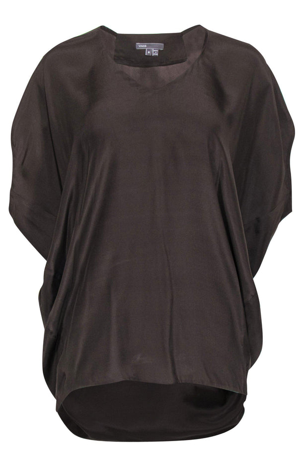 Current Boutique-Vince - Brown Silk Poncho-Style V-Neck Blouse Sz M