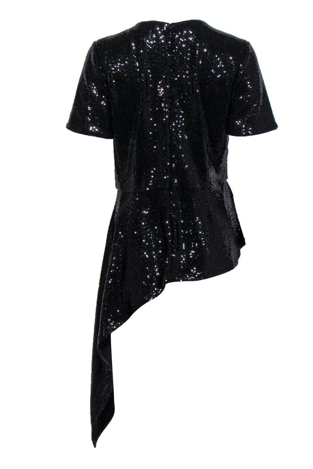 Current Boutique-Vince Camuto - Black Short Sleeved Sequined Top w/ Asymmetric Hem Sz M