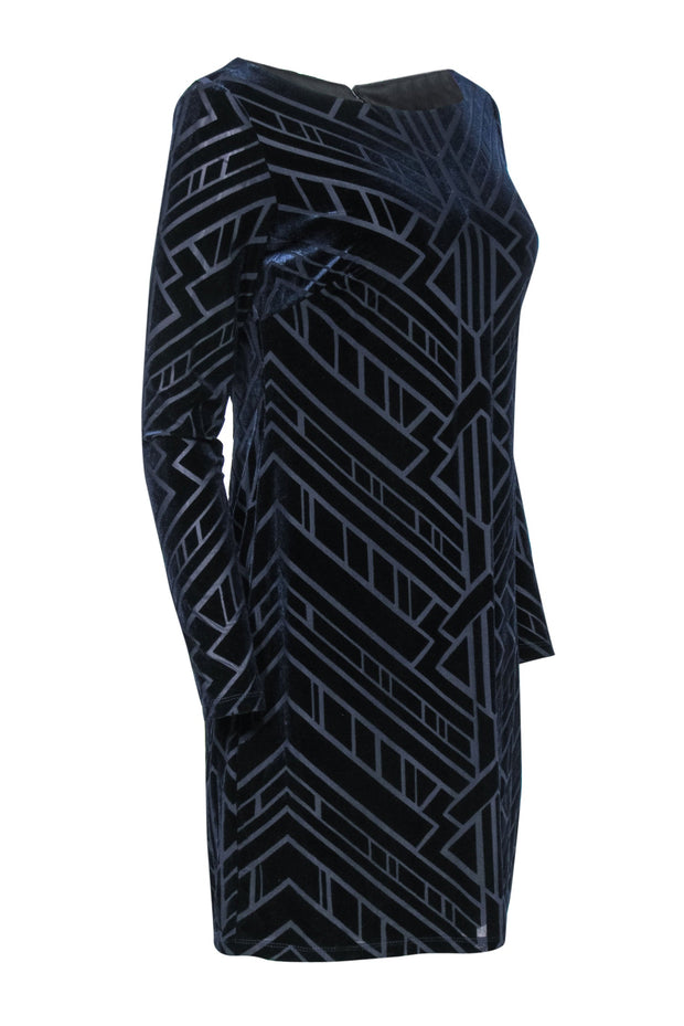 Current Boutique-Vince Camuto - Navy Art Deco Textured Long Sleeve Dress Sz 6