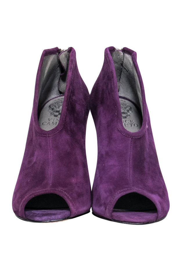 Current Boutique-Vince Camuto - Purple Suede Peep Toe Heeled "Amber" Ankle Booties Sz 5.5