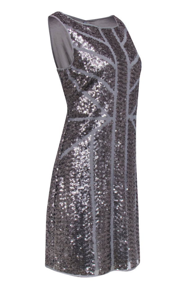 Current Boutique-Vince Camuto - Silver Sequin w/ Mesh Shift Dress Sz 12