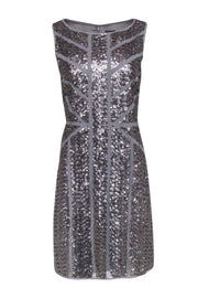 Current Boutique-Vince Camuto - Silver Sequin w/ Mesh Shift Dress Sz 12