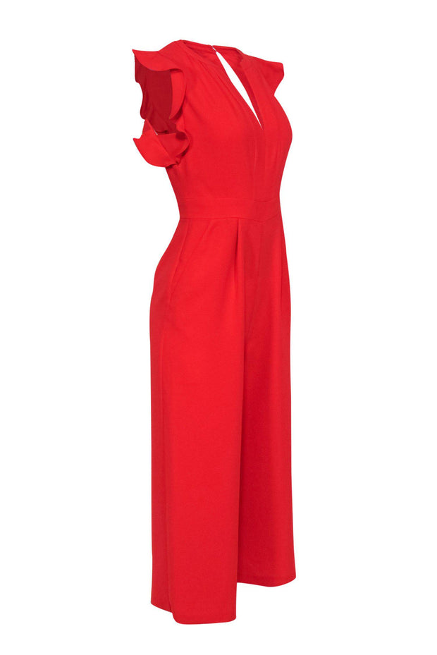 Current Boutique-Vince Camuto - Tomato Red Sleeveless Wide Leg Ruffle Jumpsuit Sz 0